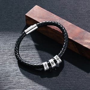 Personalized Men Leather Bracelet Charm